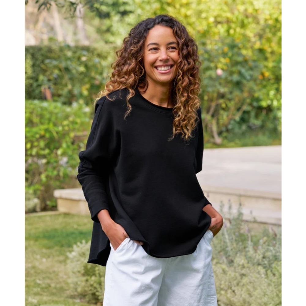 Frank & Eileen Anna Long Sleeve Capelet Triple Terry Black Sweatshirt Size M